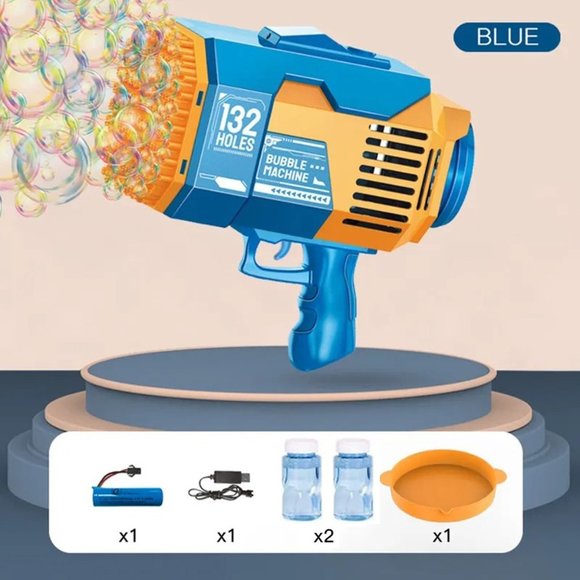 Blue 132 Holes Bubble Gun Upgraded Bazooka Big Rocket Bubble Blaster Gun - Picture 1 of 6